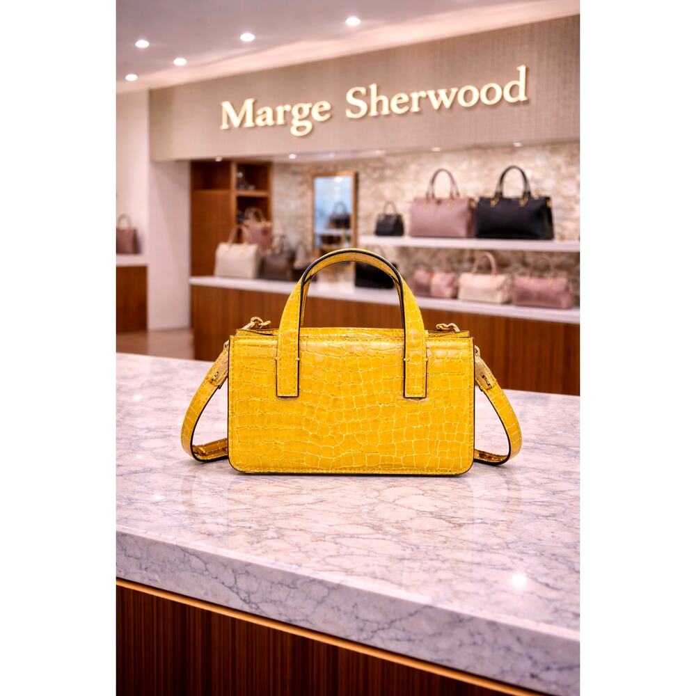 Marge Sherwood Croc Skin Square Top Handbag Crossbody Yellow